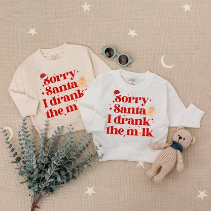 Sorry Santa I Drank The Milk Sweatshirt Cute Christmas Toddler Sweatshirt Funny Holiday Outfit Baby Boy Girl Winter Clothes Santa Hat 1st Xmas Gift 139