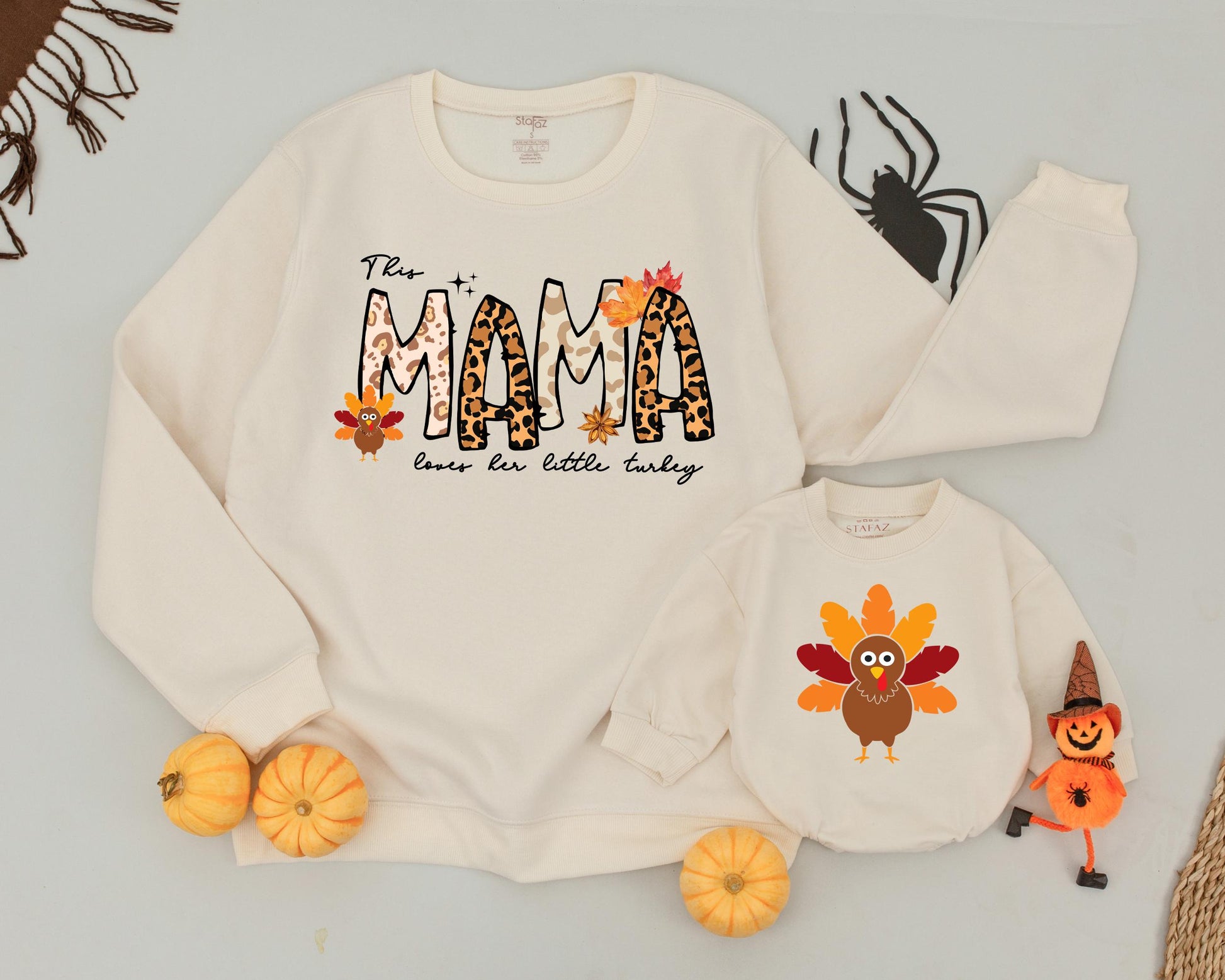 Matching Thanksgiving Sweatshirts: Mama and Mini Retro Style