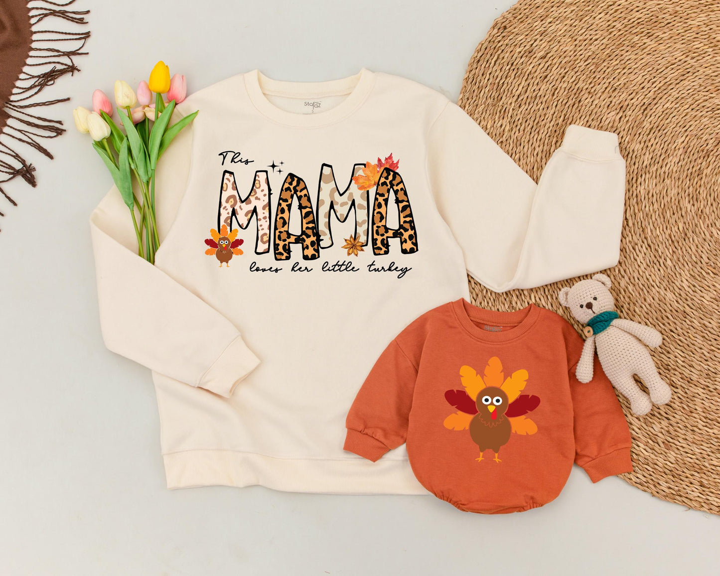 Matching Thanksgiving Sweatshirts: Mama and Mini Retro Style