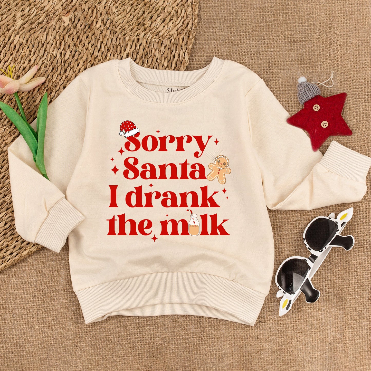 Sorry Santa I Drank The Milk Sweatshirt Cute Christmas Toddler Sweatshirt Funny Holiday Outfit Baby Boy Girl Winter Clothes Santa Hat 1st Xmas Gift 139