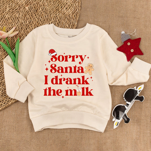 Sorry Santa I Drank The Milk Sweatshirt Cute Christmas Toddler Sweatshirt Funny Holiday Outfit Baby Boy Girl Winter Clothes Santa Hat 1st Xmas Gift 139