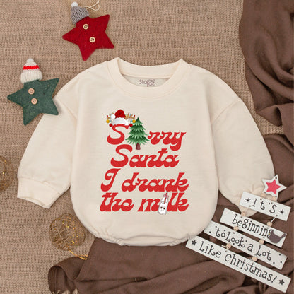 Sorry Santa I Drank The Milk Baby Romper Christmas Outfit Cute Holiday Bodysuit Xmas Baby Girl Gift Soft Cotton Newborn Party Clothes (134 chars)
