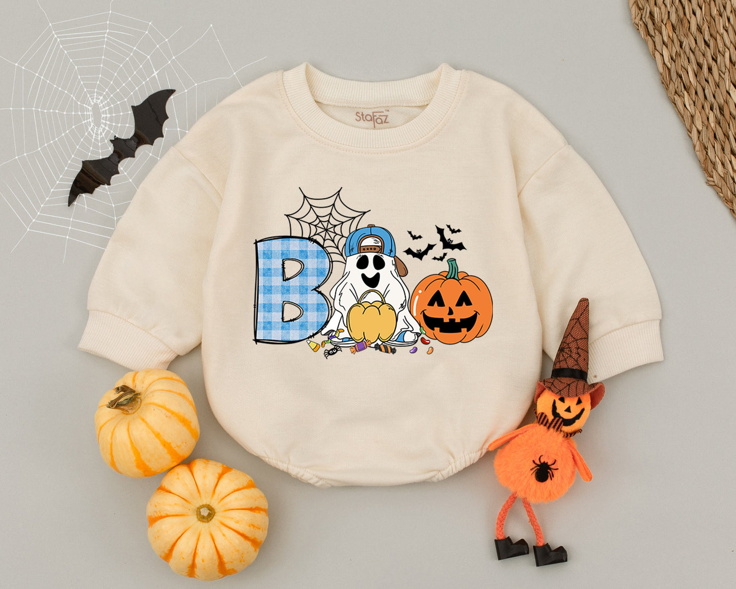 Spooky Baby Romper: Cute Pumpkin Ghost Halloween Outfit for Boys