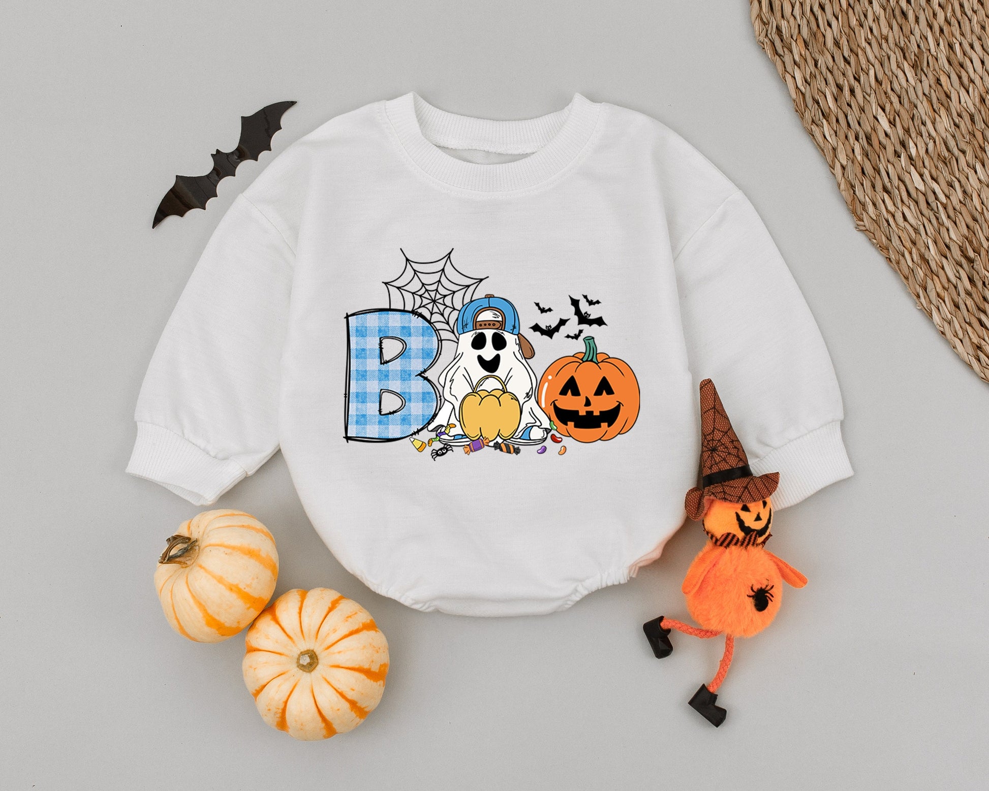 Spooky Baby Romper: Cute Pumpkin Ghost Halloween Outfit for Boys