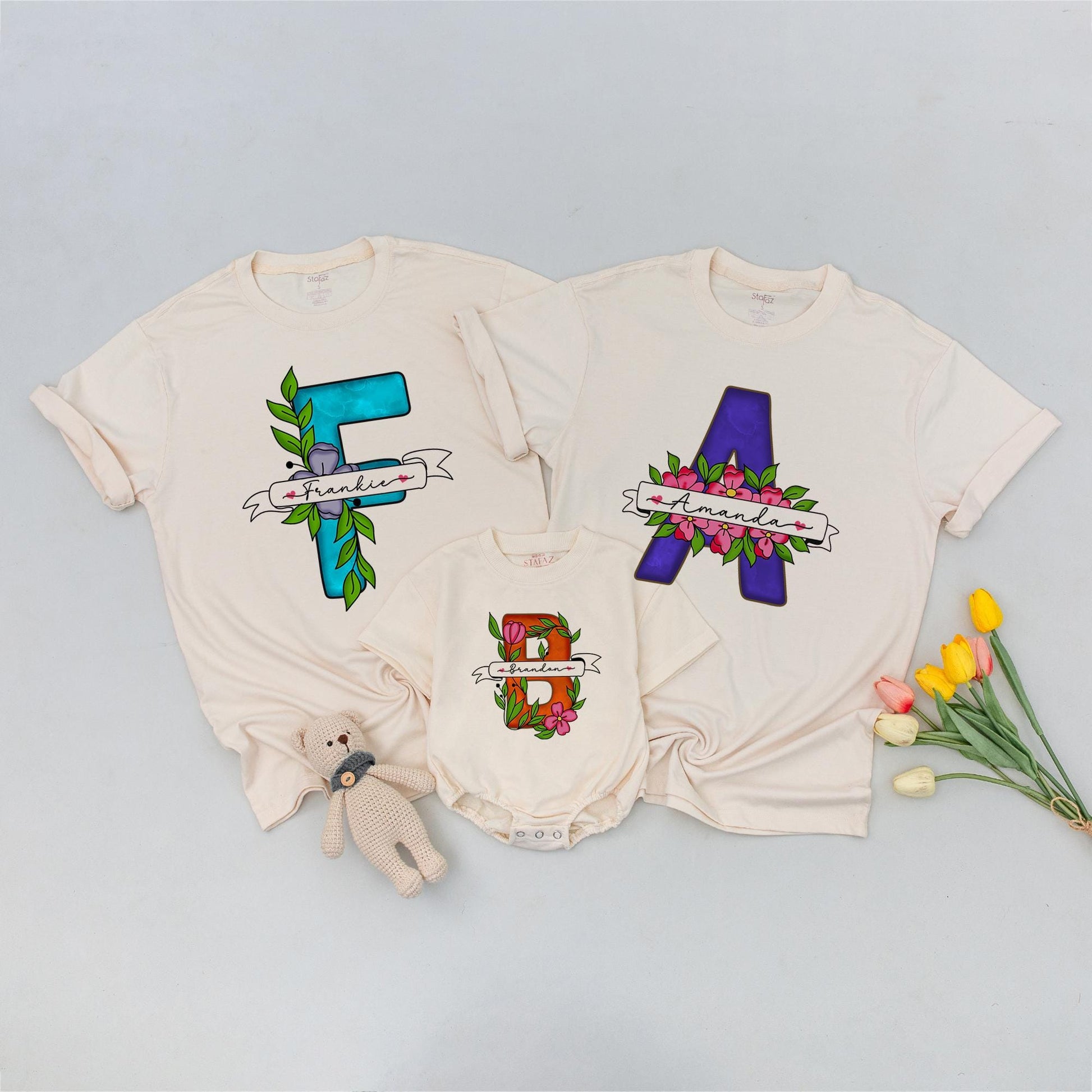 Personalized Family Matching Shirts: Custom Floral Name Tees  