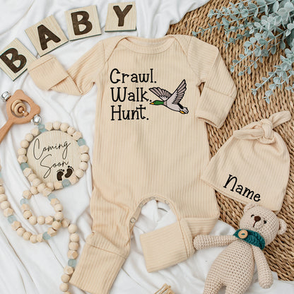 Craw Walk Hunt Baby Bodysuit & Hat Set - Duck Hunting Gift for Newborn Boy or Girl, Mallard Clothes, Baby Shower