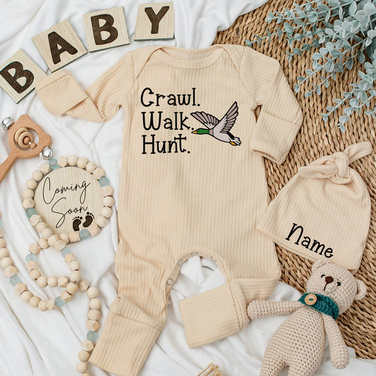 Craw Walk Hunt Baby Bodysuit & Hat Set - Duck Hunting Gift for Newborn Boy or Girl, Mallard Clothes, Baby Shower
