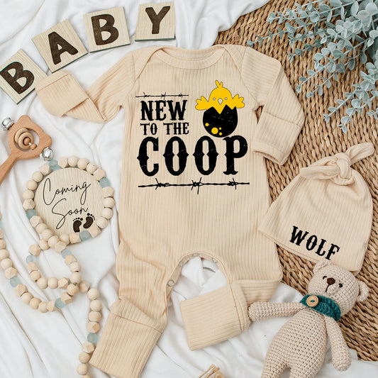 New to the Coop Baby Bodysuit Cute Country Outfit Baby Announcement Gift for Farm Showers Black and White Chick Design Rustic Barbed Wire Detailing 138