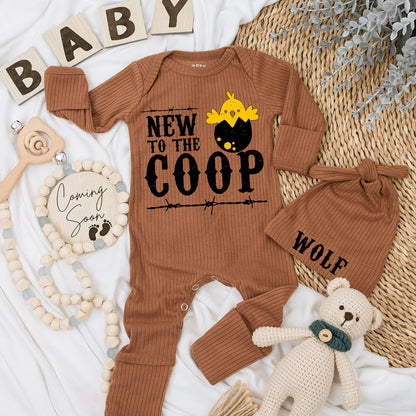New to the Coop Baby Bodysuit Cute Country Outfit Baby Announcement Gift for Farm Showers Black and White Chick Design Rustic Barbed Wire Detailing 138