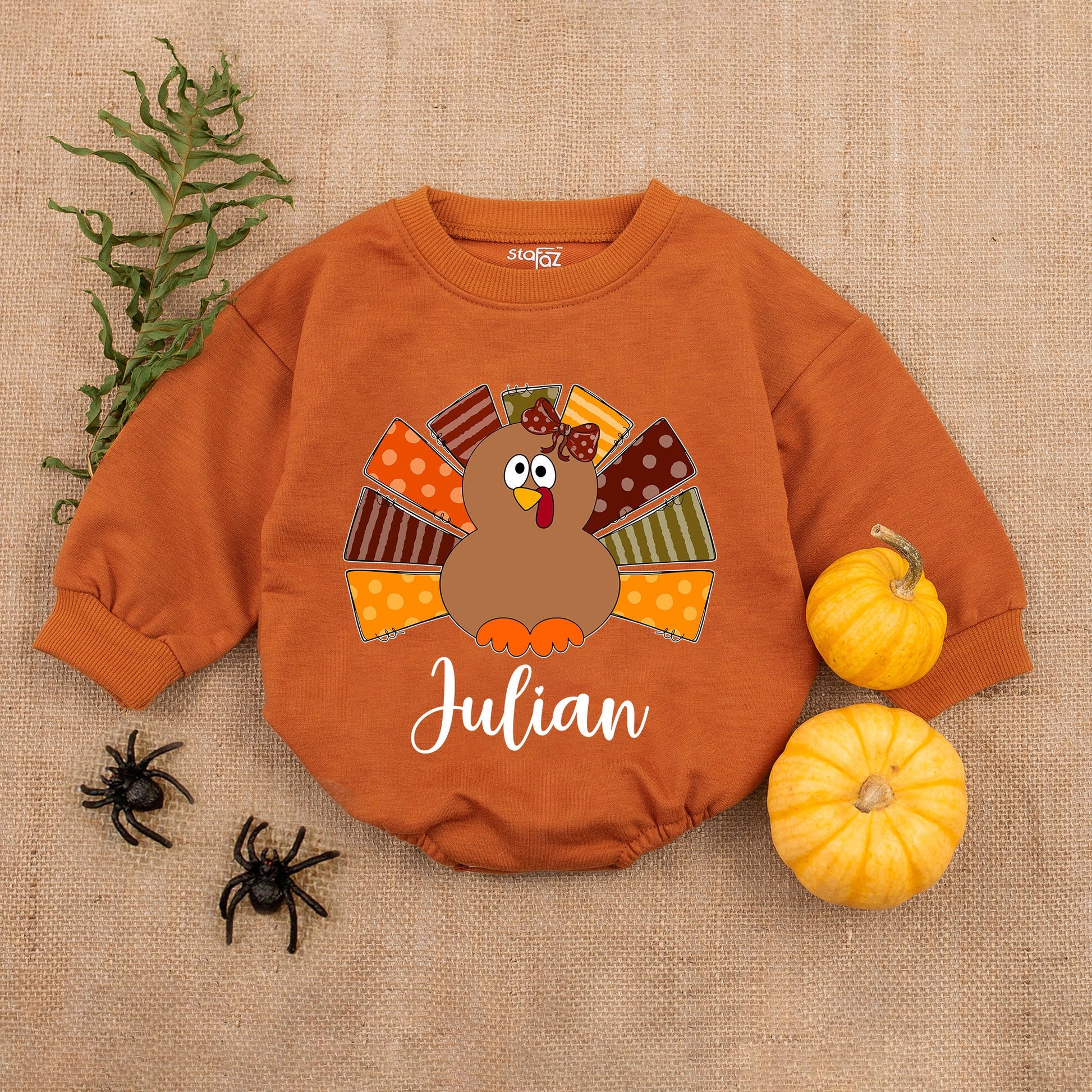 Retro Turkey Bubble Romper - My First Thanksgiving Baby Outfit