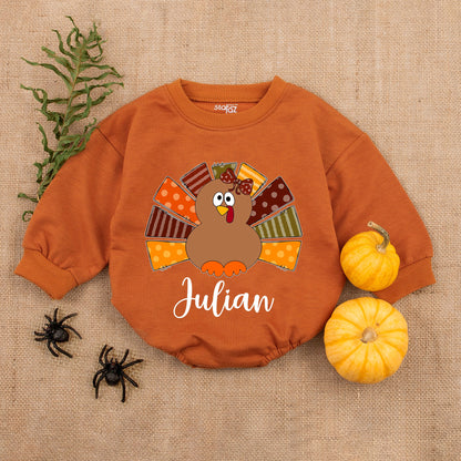 Retro Turkey Bubble Romper - My First Thanksgiving Baby Outfit