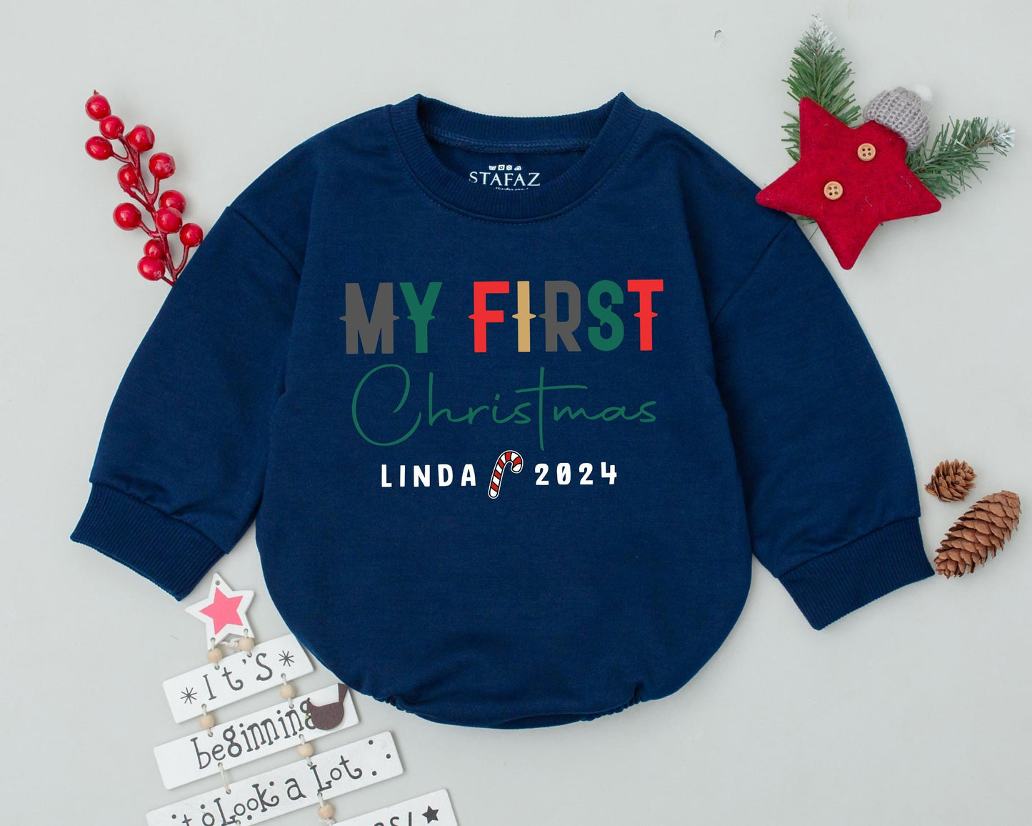 Personalized Christmas Outfit: Retro Romper & Groovy Sweatshirt