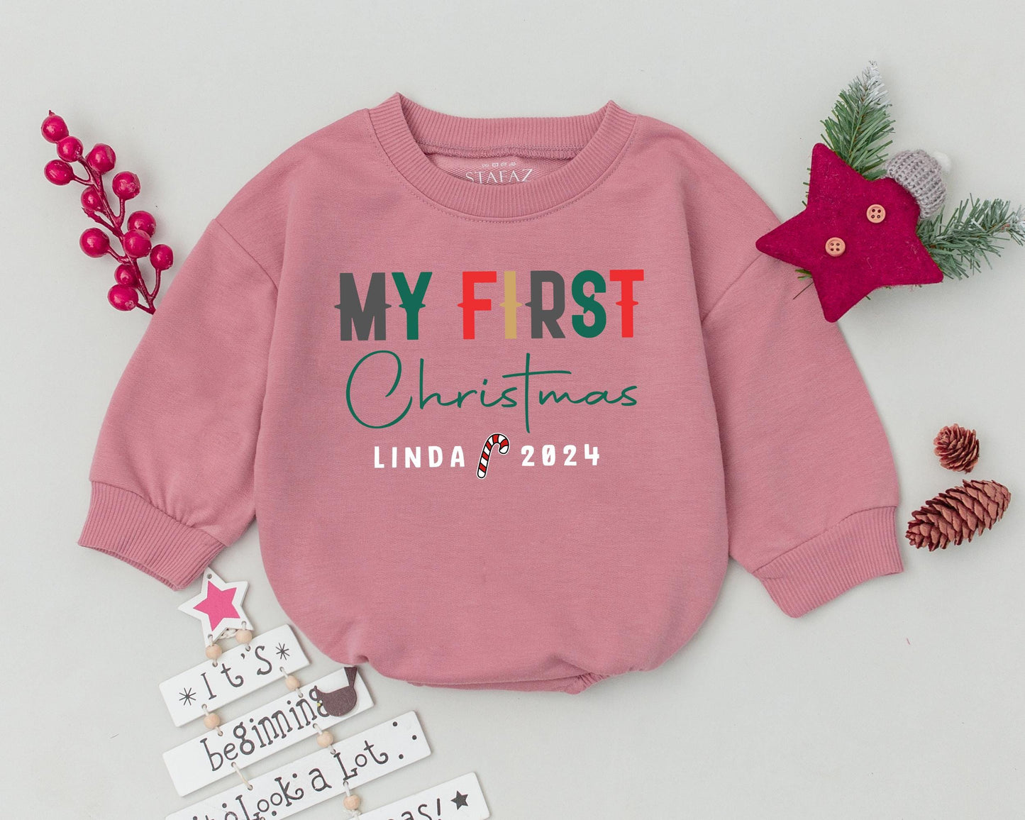 Personalized Christmas Outfit: Retro Romper & Groovy Sweatshirt