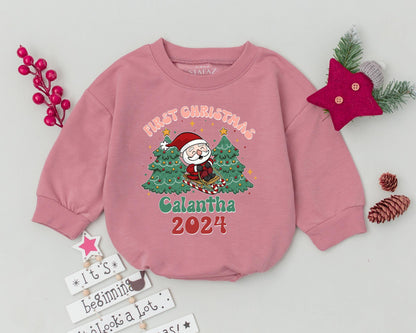 Personalized First Christmas Romper & Retro Howdy Santa Bodysuit