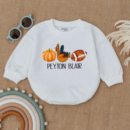 Thanksgiving Football Romper: Turkey & Touchdowns Baby Outfit