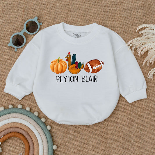 Thanksgiving Football Romper: Turkey & Touchdowns Baby Outfit