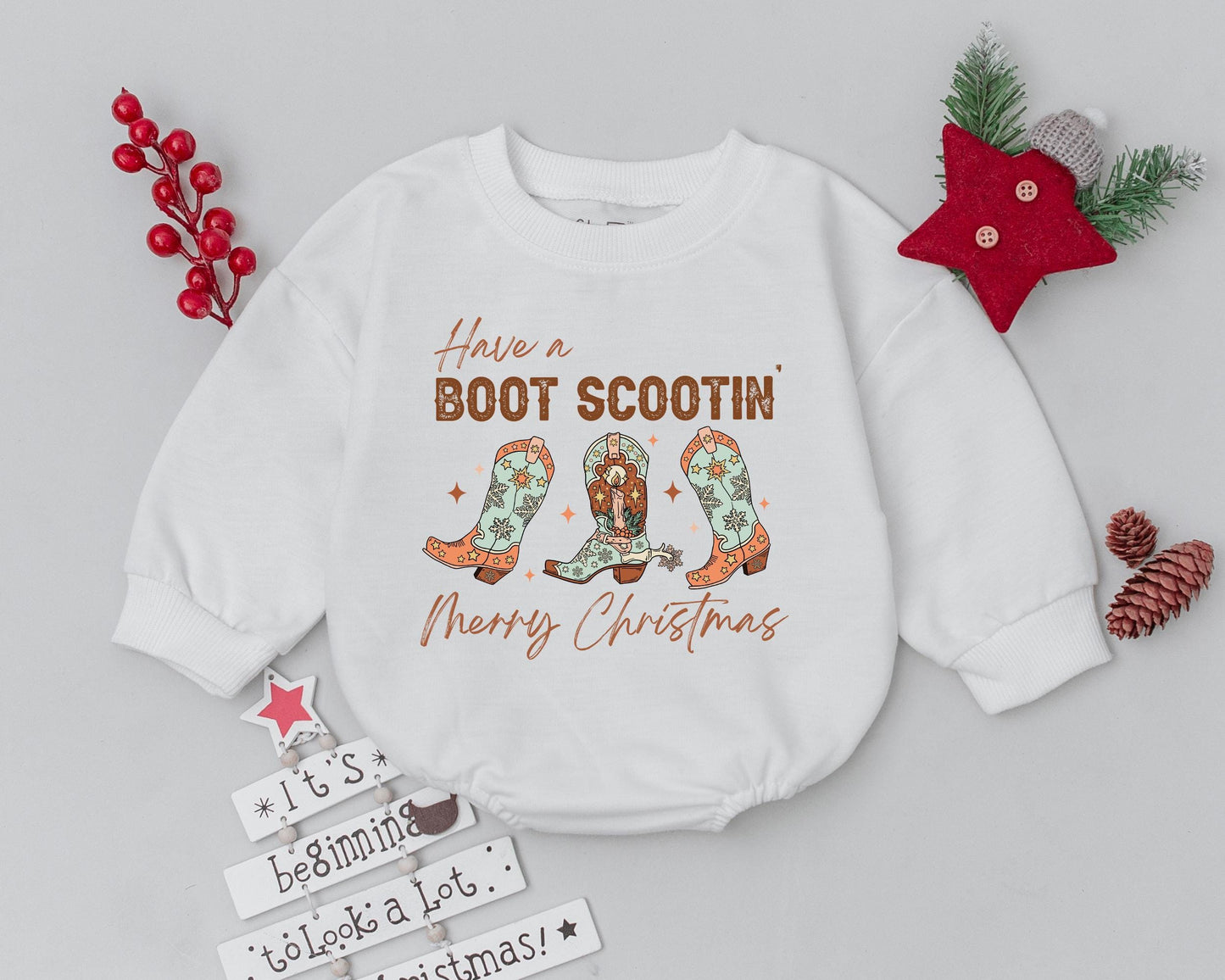 Cowgirl Christmas Romper: Western Baby's 1st Holiday Outfit