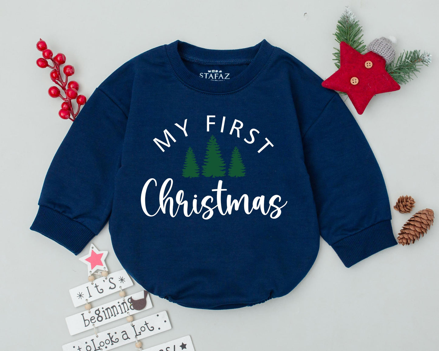 Retro Baby's First Christmas Outfit: Personalized Toddler Romper  