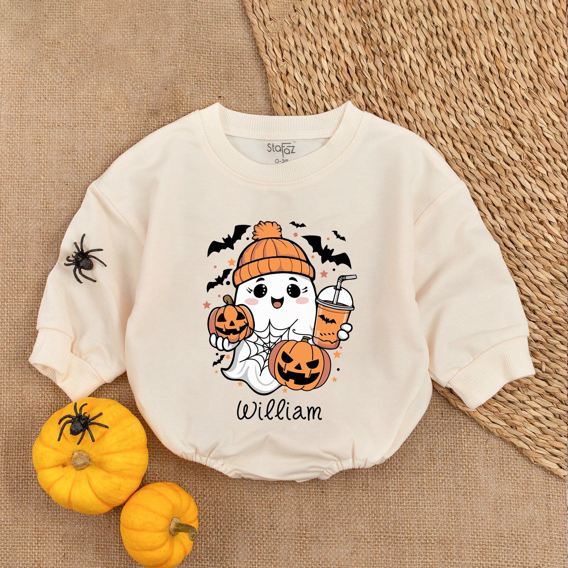 Personalized Cute Ghost Halloween Romper - Baby Pumpkin Outfit