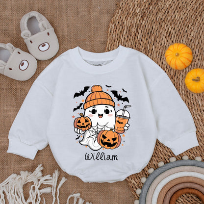 Personalized Cute Ghost Halloween Romper - Baby Pumpkin Outfit