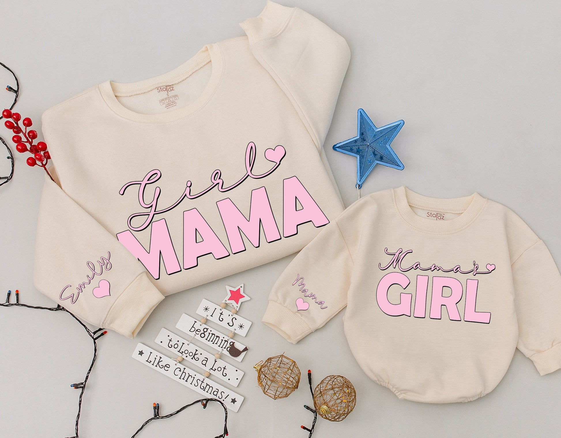 Mama and Mini Custom Sweatshirt & Baby Romper Christmas Gift Set