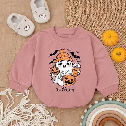 Personalized Cute Ghost Halloween Romper - Baby Pumpkin Outfit