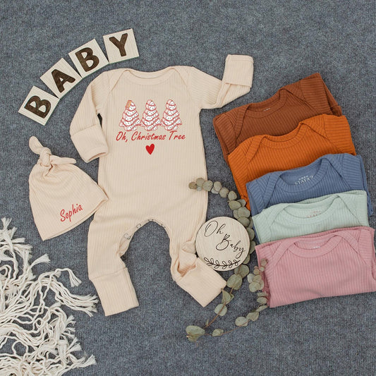 Christmas Tree Cake "Oh, Christmas Tree" Baby Bodysuit & Hat Sophia Name Personalized Newborn Gift Outfit