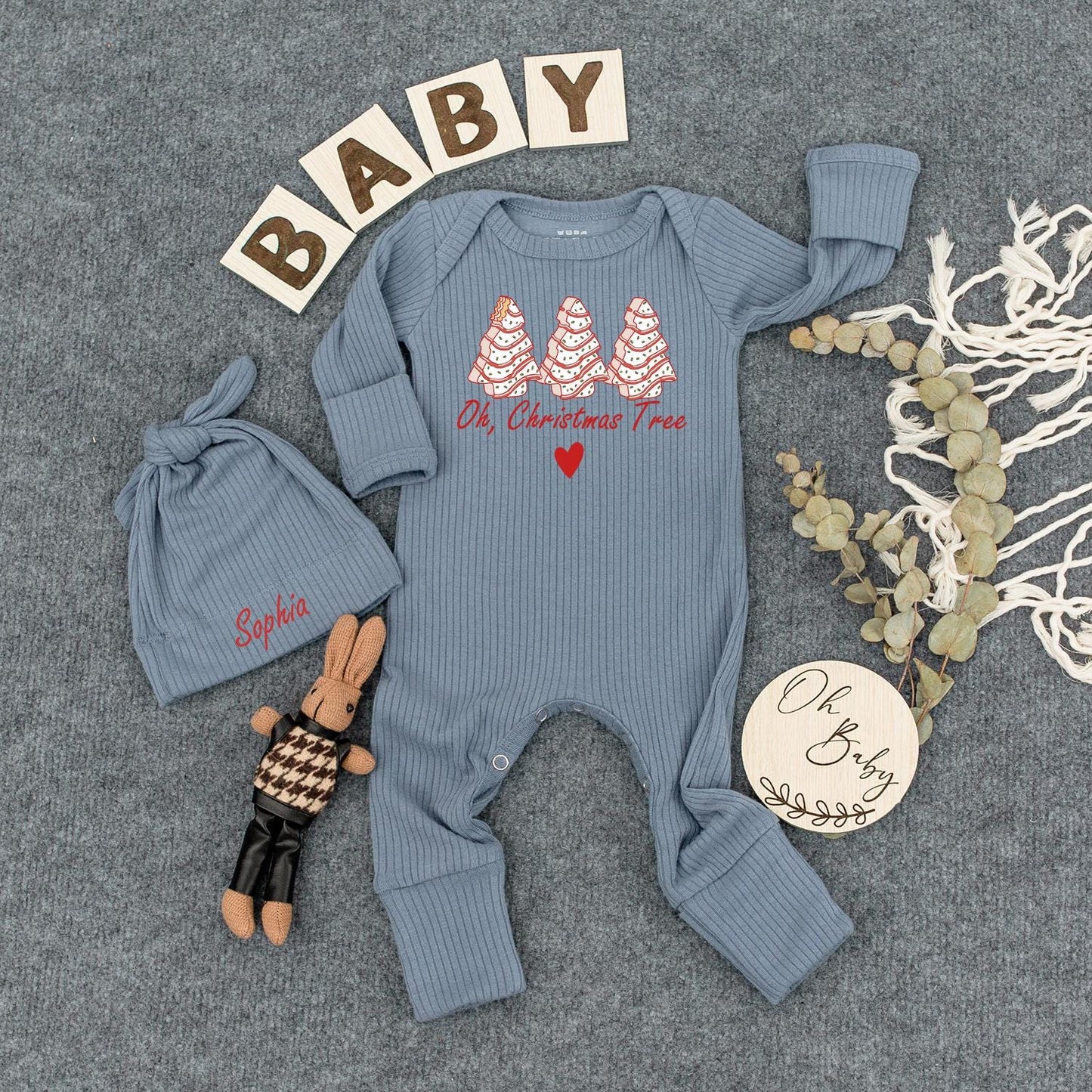 Christmas Tree Cake "Oh, Christmas Tree" Baby Bodysuit & Hat Sophia Name Personalized Newborn Gift Outfit