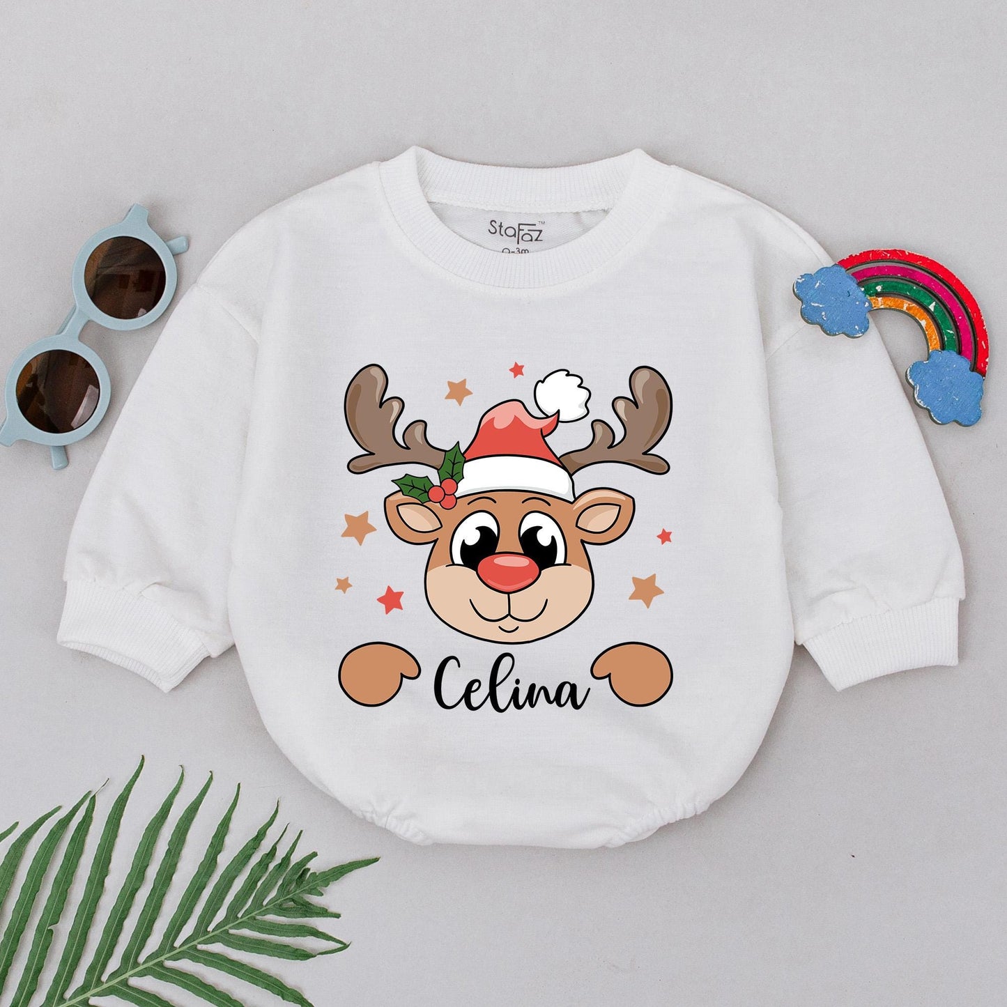 Custom Reindeer Baby Romper | 1st Christmas & Baby Shower Gift