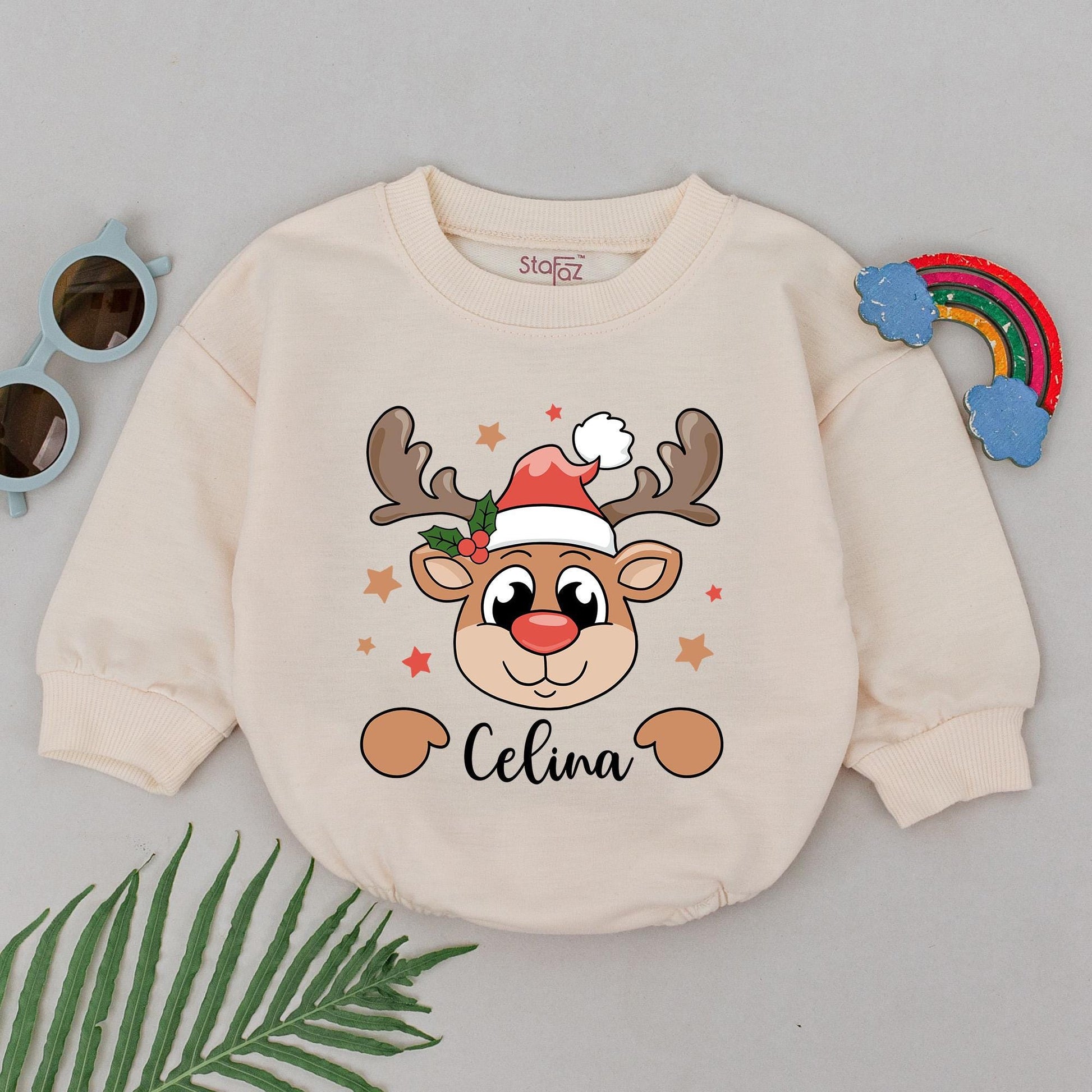 Custom Reindeer Baby Romper | 1st Christmas & Baby Shower Gift