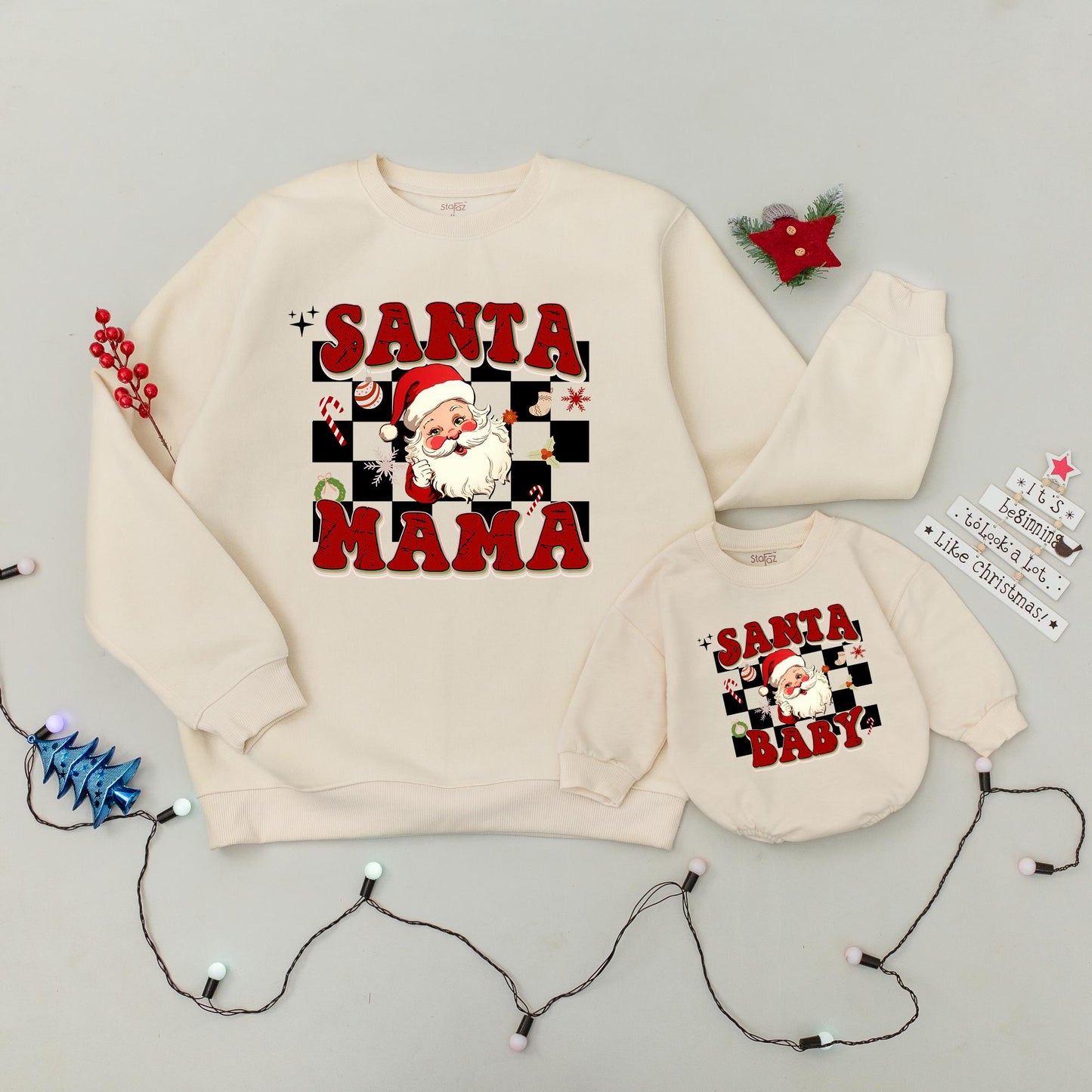 Cozy Christmas Family Sweaters: Custom Santa Mama & Baby Shirts