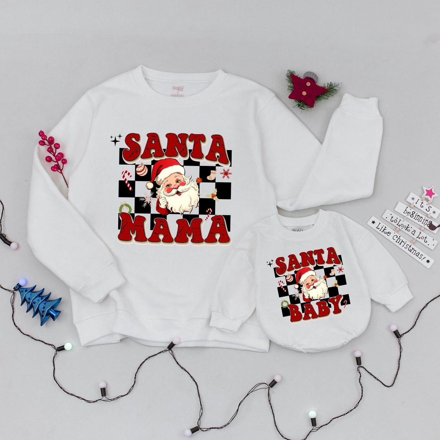 Cozy Christmas Family Sweaters: Custom Santa Mama & Baby Shirts