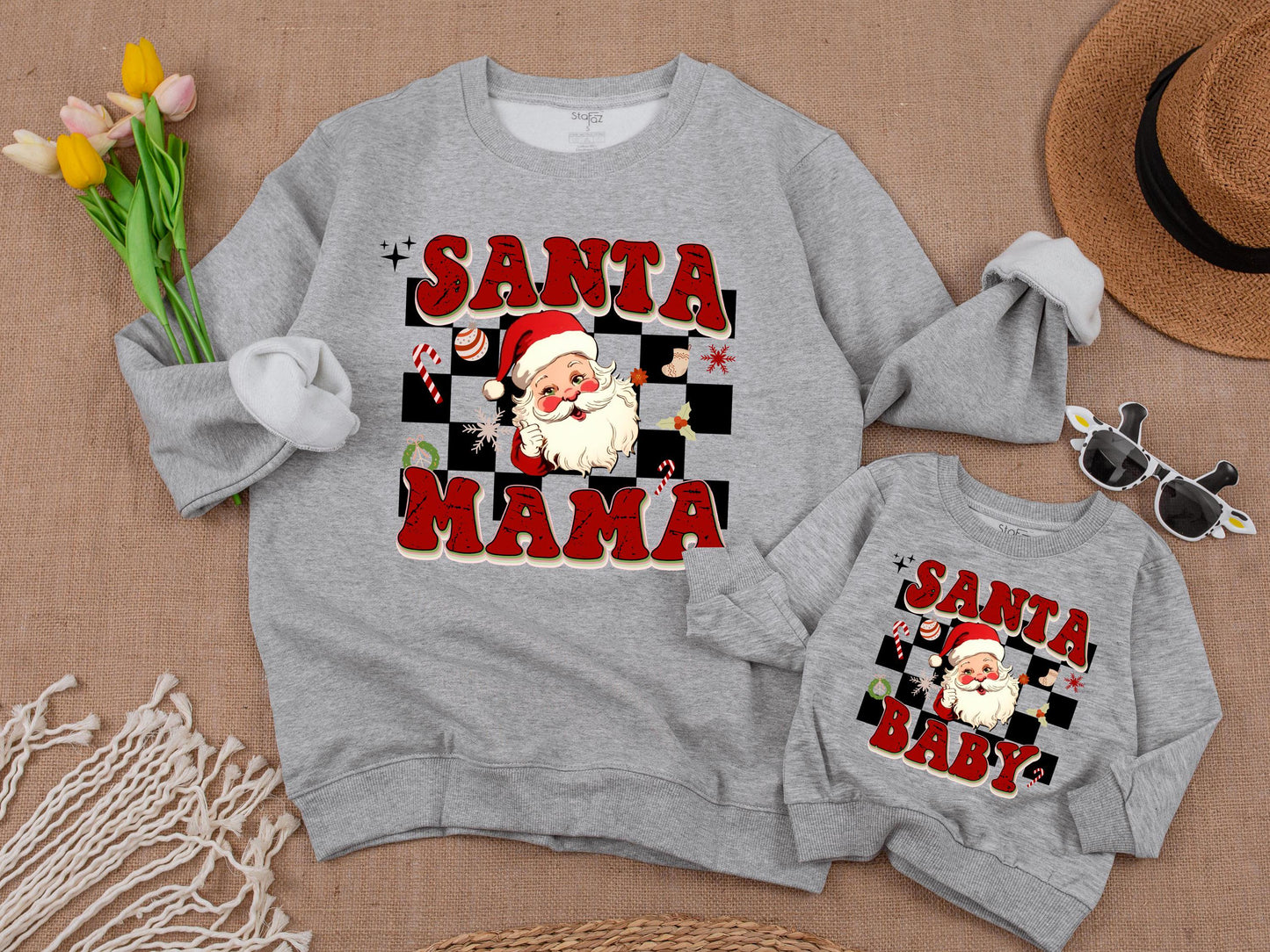 Cozy Christmas Family Sweaters: Custom Santa Mama & Baby Shirts