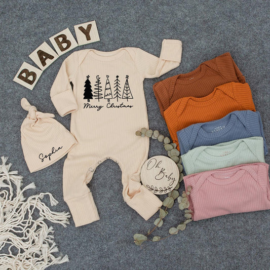 Merry Christmas Tree Baby Bodysuit Newborn Outfit Gift - Festive Holiday Baby Girl Boy Jumpsuit, First Xmas Coming Home Outfit