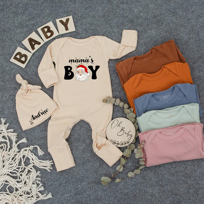 Mama's Boy Christmas Baby Bodysuit, Santa Claus Newborn Jumpsuit, Baby Shower Gift, 1st Xmas Outfit, Cursive & Block Font Design