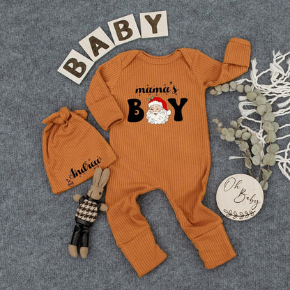Mama's Boy Christmas Baby Bodysuit, Santa Claus Newborn Jumpsuit, Baby Shower Gift, 1st Xmas Outfit, Cursive & Block Font Design
