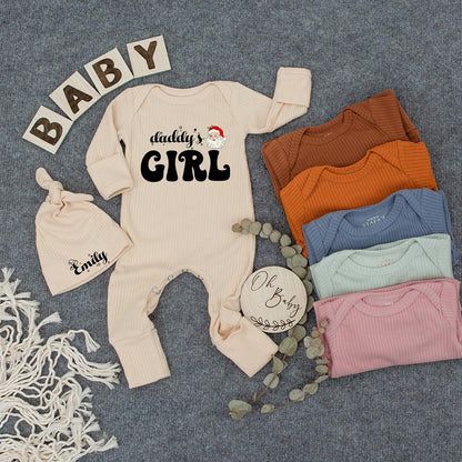 Daddy's Girl Christmas Baby Bodysuit & Hat Set with Santa Claus Design Newborn Coming Home Outfit First Holiday Shower Gift