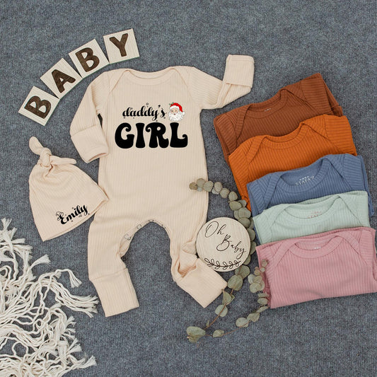 Daddy's Girl Christmas Baby Bodysuit & Hat Set with Santa Claus Design Newborn Coming Home Outfit First Holiday Shower Gift