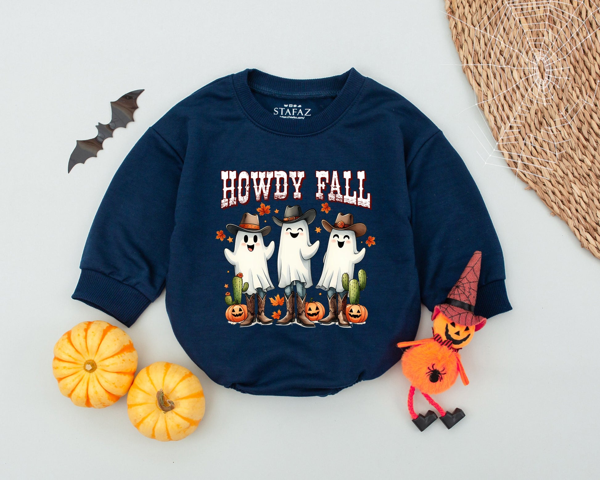 Retro Western Pumpkin Ghoul Baby Romper - First Halloween Outfit