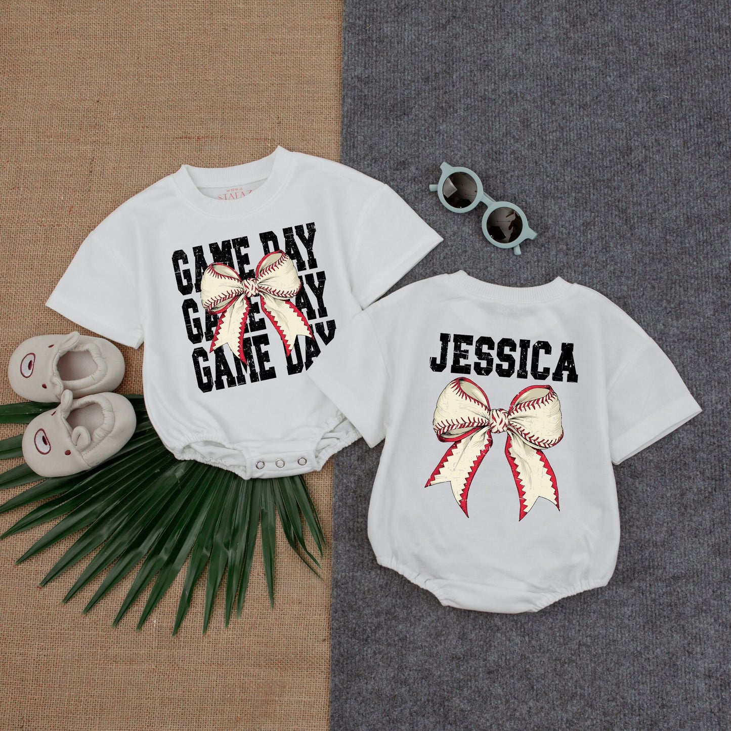 Custom Baseball Baby Romper with Bow – Perfect Shower Gift