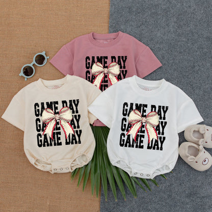 Custom Baseball Baby Romper with Bow – Perfect Shower Gift