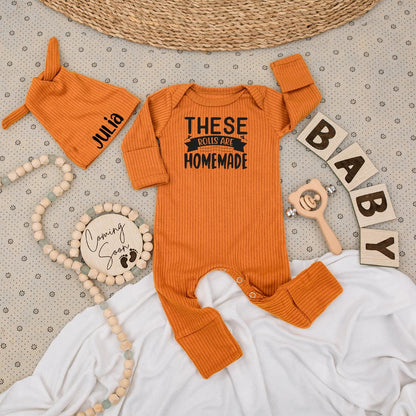 Personalized These Rolls Are Homemade Baby Bodysuit & Hat Set Julia Name Newborn Coming Home Outfit Gift Cute Announcement Soft Cotton Unisex Clothes