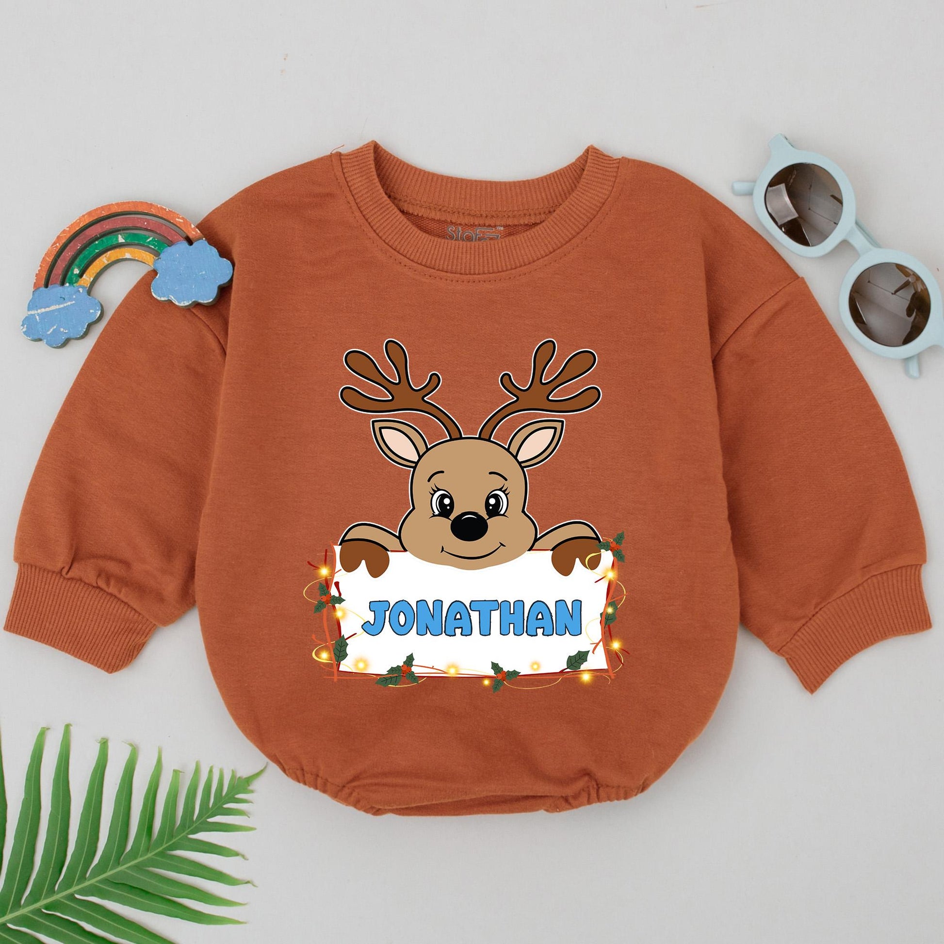 Reindeer Romper for Baby's First Christmas - Personalized Gift