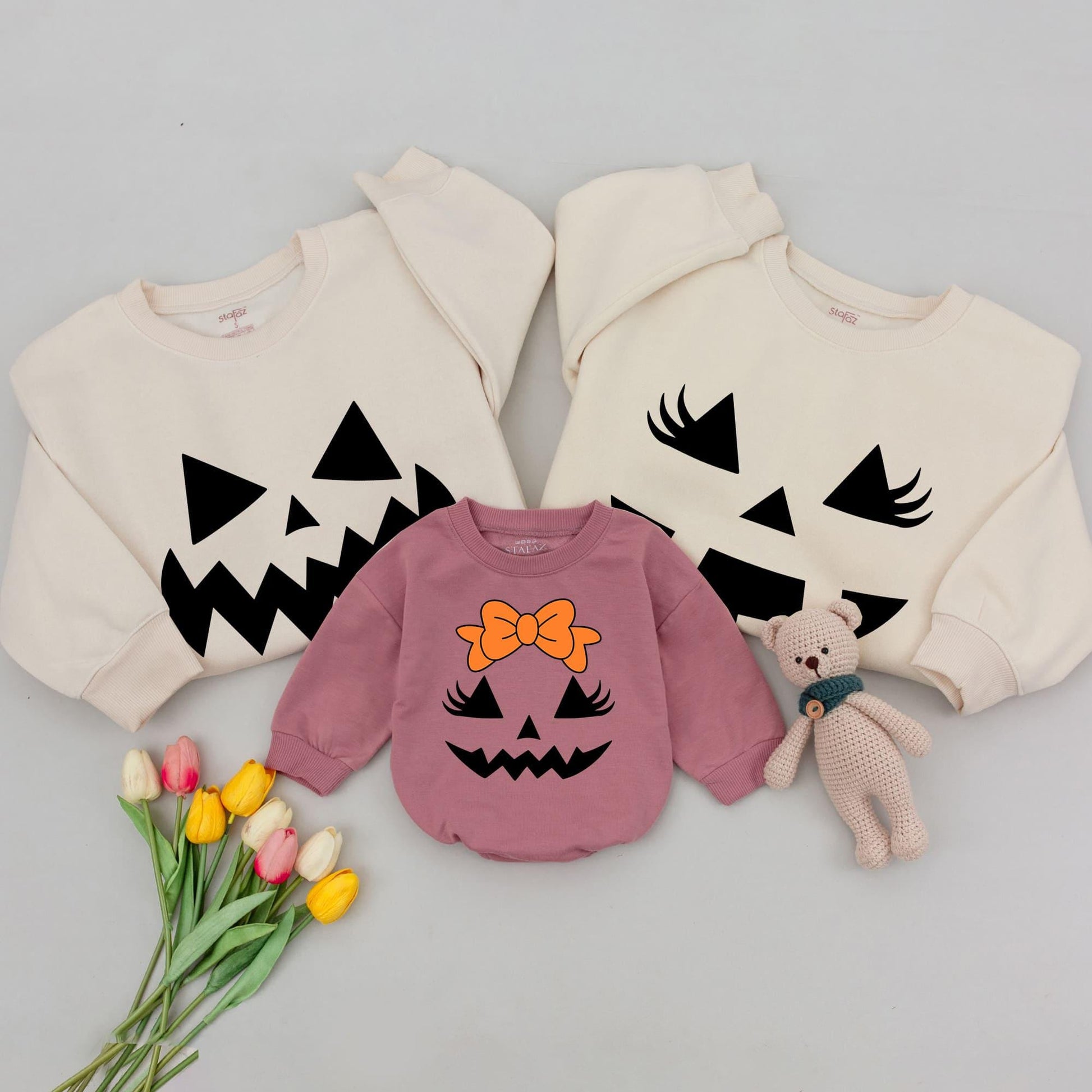 Matching Family Pumpkin Face Halloween Sweatshirt for All Ages