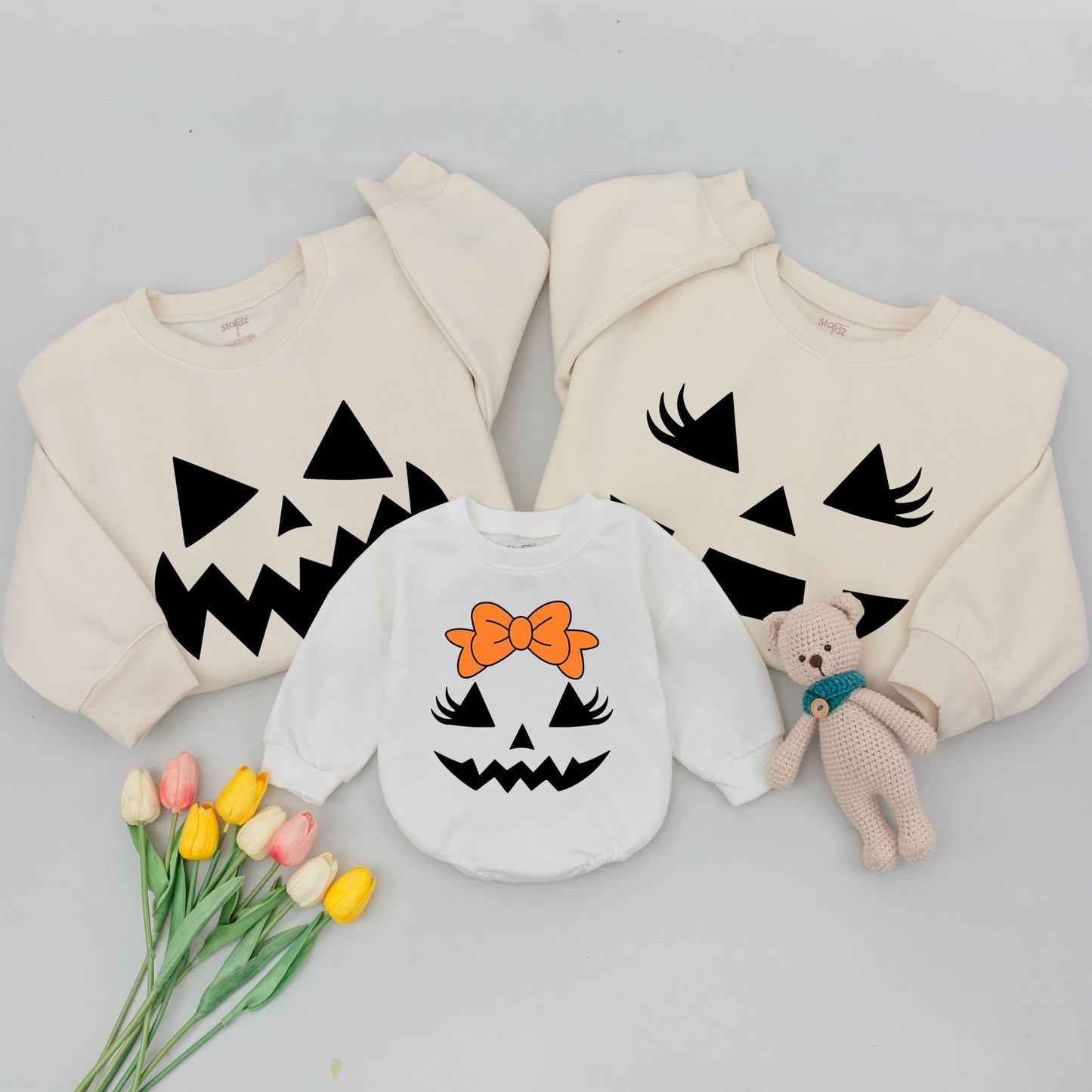 Matching Family Pumpkin Face Halloween Sweatshirt for All Ages