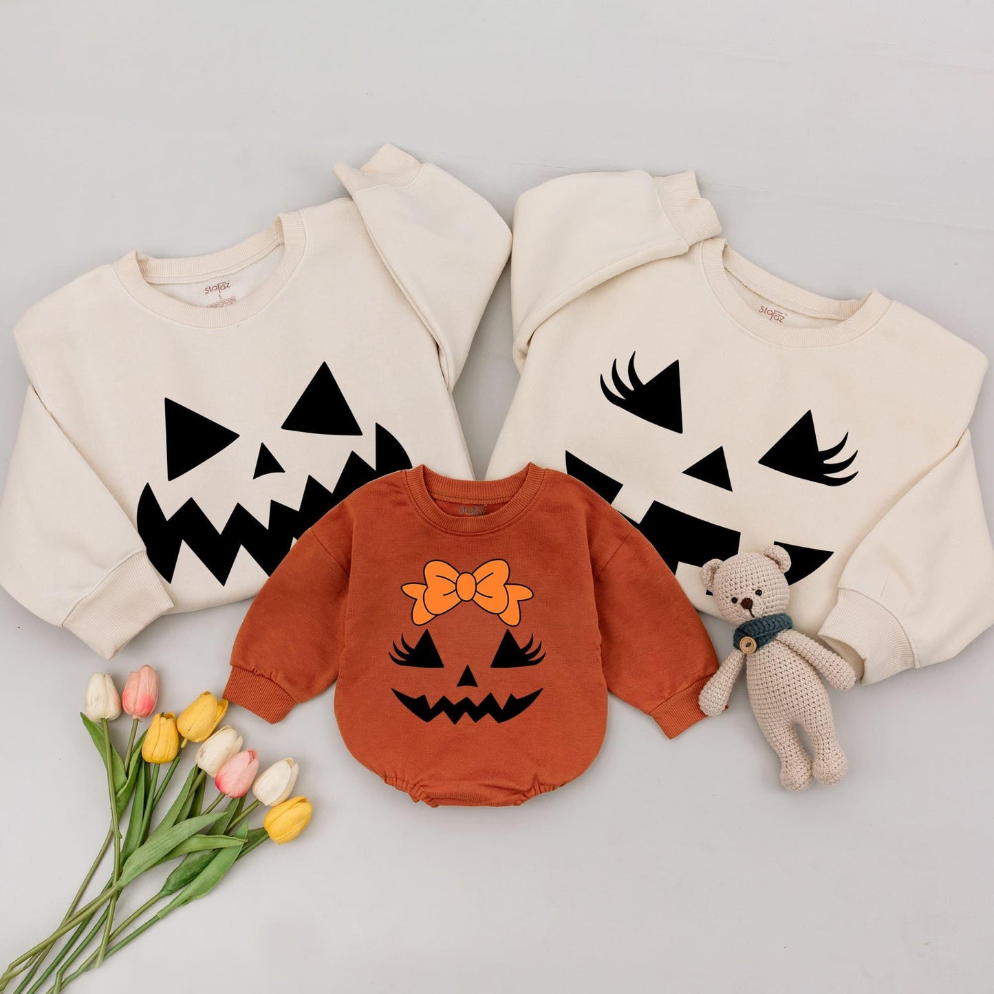 Matching Family Pumpkin Face Halloween Sweatshirt for All Ages