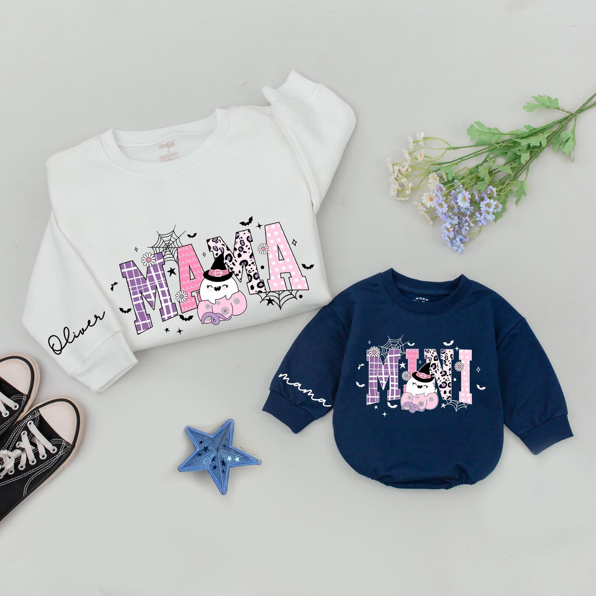 Spooky Mama & Mini Sweatshirt Set: Retro Pumpkin Fall Family Gift