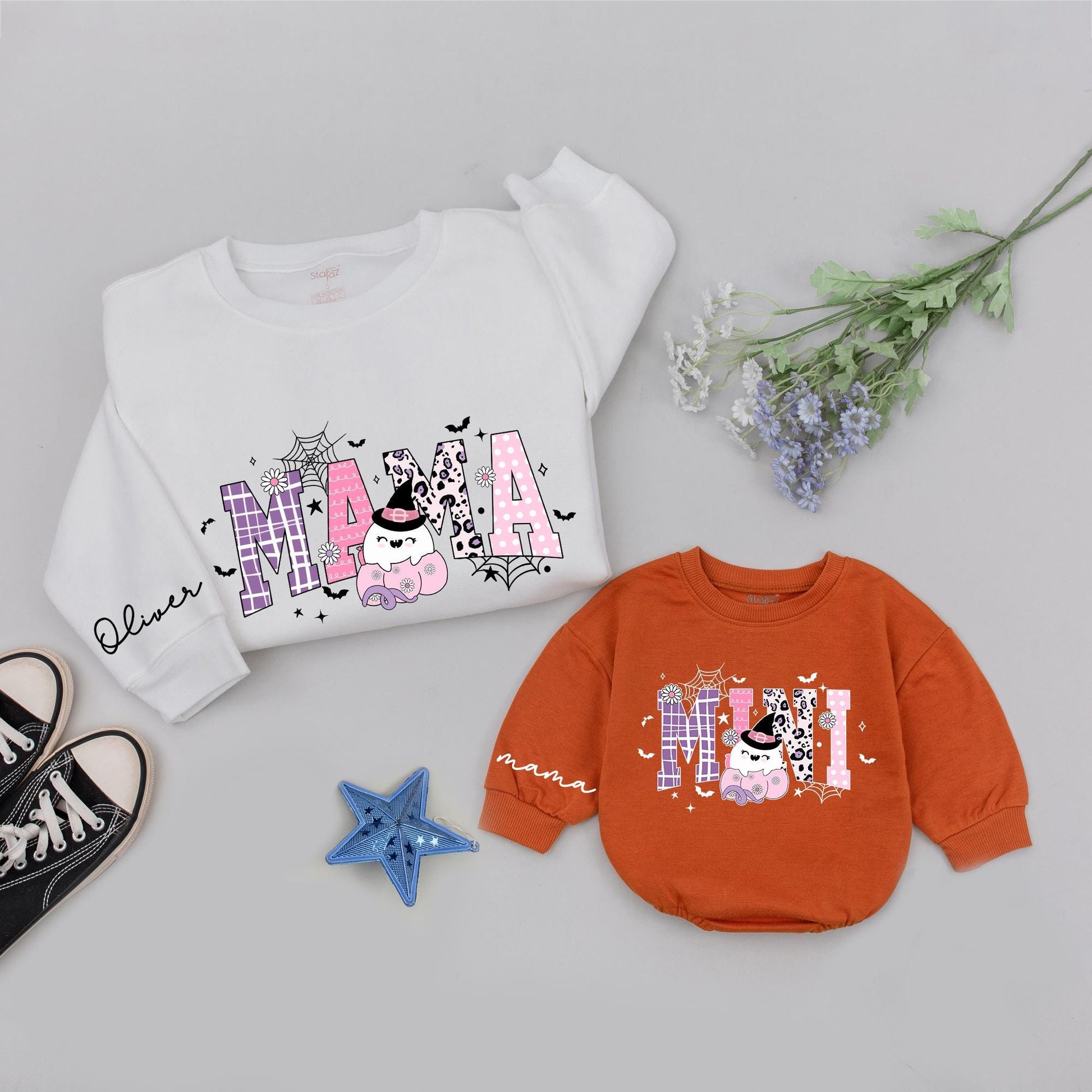 Spooky Mama & Mini Sweatshirt Set: Retro Pumpkin Fall Family Gift