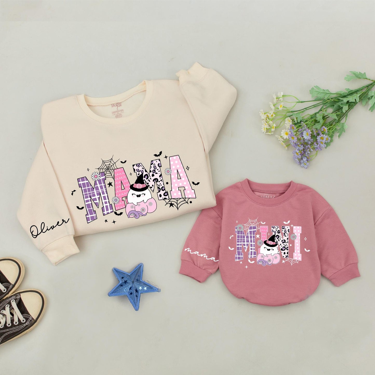 Spooky Mama & Mini Sweatshirt Set: Retro Pumpkin Fall Family Gift