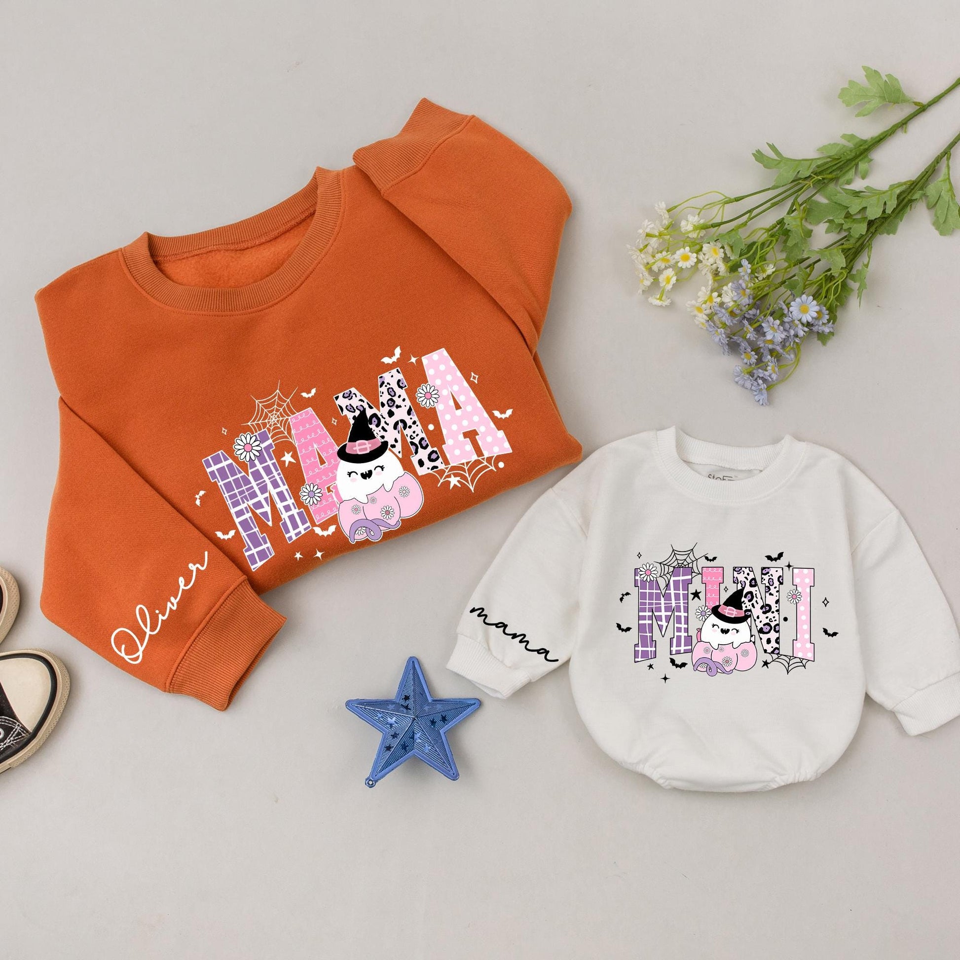 Spooky Mama & Mini Sweatshirt Set: Retro Pumpkin Fall Family Gift